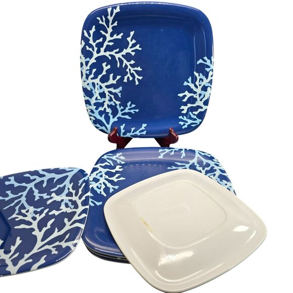 Martha Stewart Blue Coral Square Melamine Plates 4 Dinner and 2 Lunch Set DH1324 - Picture 6 of 6